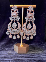 Statement Rose Gold Chandbali Style Premium Quality American Diamond Earrings - Kaash