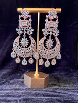 Statement Rose Gold Chandbali Style Premium Quality American Diamond Earrings | Indian Jewelry | AD Earrings | Long Earrings | Light Weight - Kaash