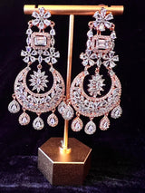 Statement Rose Gold Chandbali Style Premium Quality American Diamond Earrings | Indian Jewelry | AD Earrings | Long Earrings | Light Weight - Kaash