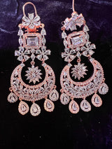Statement Rose Gold Chandbali Style Premium Quality American Diamond Earrings | Indian Jewelry | AD Earrings | Long Earrings | Light Weight - Kaash