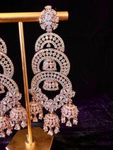 Statement Rose Gold Long and Premium Quality American Diamond Earrings with small Jumkis - Kaash