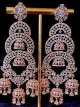 Statement Rose Gold Long and Premium Quality American Diamond Earrings with small Jumkis | Indian Jewelry | AD Earrings | Long Earrings - Kaash