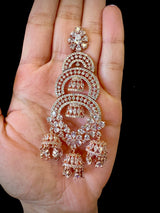 Statement Rose Gold Long and Premium Quality American Diamond Earrings with small Jumkis | Indian Jewelry | AD Earrings | Long Earrings - Kaash