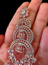 Statement Rose Gold Long and Premium Quality American Diamond Earrings with small Jumkis | Indian Jewelry | AD Earrings | Long Earrings - Kaash