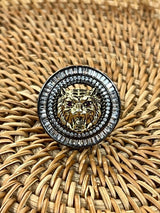 Statement Sabyasachi Inspired Adjustable Ring with Lion face in Black Metal - Kaash