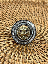 Statement Sabyasachi Inspired Adjustable Ring with Lion face in Black Metal | Adjustable Rings for Women | Victorian Style Jewelry - Kaash
