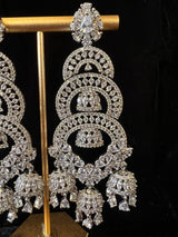 Statement Sliver Color Long and Premium Quality American Diamond Earrings with small Jumkis | Indian Jewelry | AD Earrings | Long Earrings - Kaash