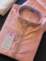 Tea Pink Silk Men Kurta Pajama with Weave Design Embroidered Pattern with Lining | Mens Ethnic Wear | Wedding Wear Kurta | Kaash Collection - Kaash