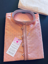 Tea Pink Silk Men Kurta Pajama with Weave Design Embroidered Pattern with Lining | Mens Ethnic Wear | Wedding Wear Kurta | Kaash Collection - Kaash