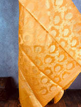 Turmeric Yellow Color Benarasi Handwoven Semi Silk Dupatta with Muted Gold Zari Weaving | Dupatta | Stole | Scarf | Dupattas for Wedding - Kaash