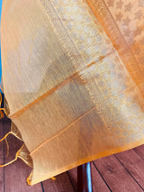 Turmeric Yellow Color Benarasi Handwoven Semi Silk Dupatta with Muted Gold Zari Weaving | Dupatta | Stole | Scarf | Dupattas for Wedding - Kaash