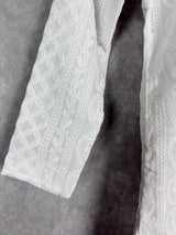 White Kurta Pajama for Boys in Georgette Material with Lucknowi Chikankari Work - Kaash