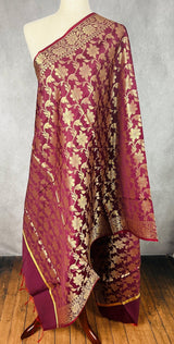 Wine Color Banarasi Soft Silk Light Weight Dupatta - Kaash