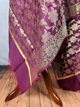 Wine Color Banarasi Soft Silk Light Weight Dupatta - Kaash