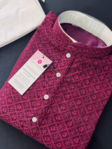 Wine Color Chikankari Lucknowi Georgette Men Kurta Pajama Set with Lining | Chikhankari Kurtas | Mens Ethnic Wear | Kaash Kurta Set - Kaash