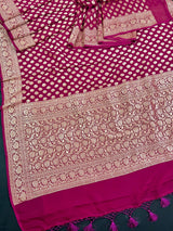 Wine Color Pure Khaadi Georgette Silk Saree with small Gold buttis and Grand Pallu | Pure Georgette Sari | SILK MARK CERTIFIED | Kaash Collection - Kaash