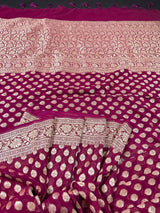 Wine Color Pure Khaadi Georgette Silk Saree with small Gold buttis and Grand Pallu | Pure Georgette Sari | SILK MARK CERTIFIED | Kaash Collection - Kaash