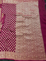 Wine Color Pure Khaadi Georgette Silk Saree with small Gold buttis and Grand Pallu | Pure Georgette Sari | SILK MARK CERTIFIED | Kaash Collection - Kaash