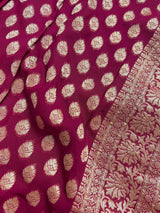 Wine Color Pure Khaadi Georgette Silk Saree with small Gold buttis and Grand Pallu | Pure Georgette Sari | SILK MARK CERTIFIED | Kaash Collection - Kaash