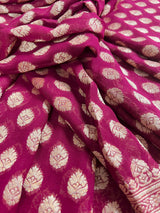 Wine Color Pure Khaadi Georgette Silk Saree with small Gold buttis and Grand Pallu | Pure Georgette Sari | SILK MARK CERTIFIED | Kaash Collection - Kaash