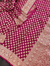 Wine Color Pure Khaadi Georgette Silk Saree with small Gold buttis and Grand Pallu | Pure Georgette Sari | SILK MARK CERTIFIED | Kaash Collection - Kaash