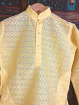 Yellow Color Cotton Kurta Pajama Set for Boys with Lucknowi Chikankari Work - Kaash