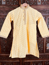 Yellow Color Kurta Pajama for Boys in Georgette material with Lucknowi Chikankari Work - Kaash