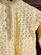 Yellow Color Kurta Pajama for Boys in Georgette material with Lucknowi Chikankari Work - Kaash