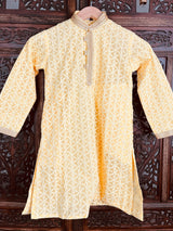 Yellow Color Kurta Pajama for Boys in Georgette material with Lucknowi Chikankari Work - Kaash