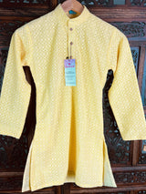 Yellow Color Kurta Pajama for Boys in Georgette material with Lucknowi Chikankari Work | Boys Kurta Pajama | Boys Kurtas | Kaash Collection - Kaash