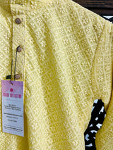 Yellow Color Kurta Pajama for Boys in Georgette material with Lucknowi Chikankari Work | Boys Kurta Pajama | Boys Kurtas | Kaash Collection - Kaash