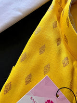 Yellow men's kurta pajama in pure cotton with small self-design buttis on cotton — Kaash Collection