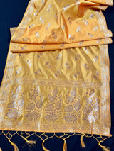 Yellow Silk Floral Designer dupatta in silk with designer with zari weaving — Kaash Collection