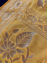 Yellow Silk Floral Designer dupatta in silk with designer with zari weaving — Kaash Collection