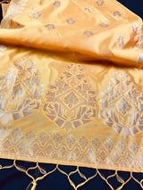 Yellow Silk Designer with Tint of Orange dupatta in silk with designer with zari weaving — Kaash Collection