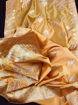 Yellow Silk Designer with Tint of Orange dupatta in silk with designer with zari weaving — Kaash Collection