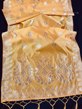 Yellow Silk Weaved Dupatta | Indian Dupatta | Stole | Scarf | Floral Dupatta | Gift For Her | Kaash Collection - Kaash