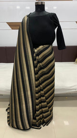 Party Wear Saree in Black, Grey and Gold Color Foil and Plitting Work | Silk Saree
