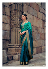 Peacock Colors Ombre Saree in Art Silk with Lace Border