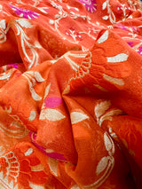 Orange and Purple Pure Khaddi Georgette Banarasi Saree in Paithani Border and Meenakari Floral Jaal  | SILK MARK CERTIFIED