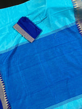 Beautiful Ocean Colors Blue, Dark Blue, Royal Blue and Light Blue Combination Saree | Pure Khaadi Handloom Saree - Kaash