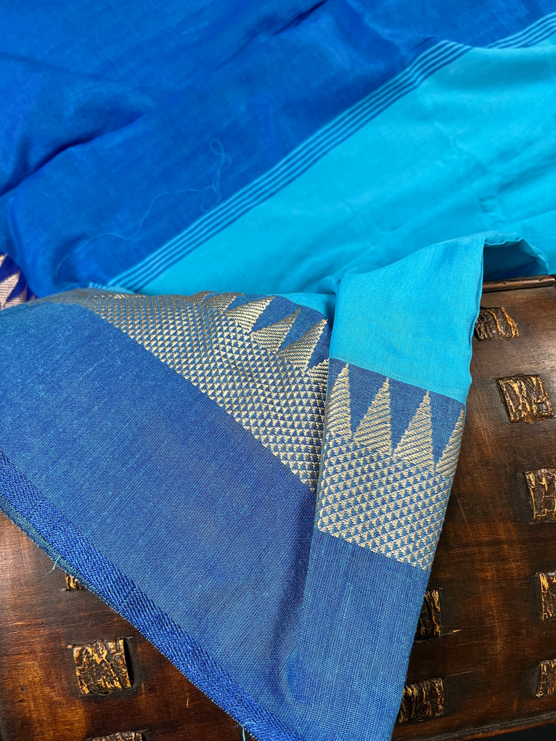 Beautiful Ocean Colors Blue, Dark Blue, Royal Blue and Light Blue Combination Saree | Pure Khaadi Handloom Saree