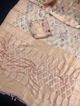Powder Gold Matte Pure Khaddi Georgette Silk Saree with Muted Gold Zari Weave | Floral Digital Prints | SILK MARK CERTIFIED