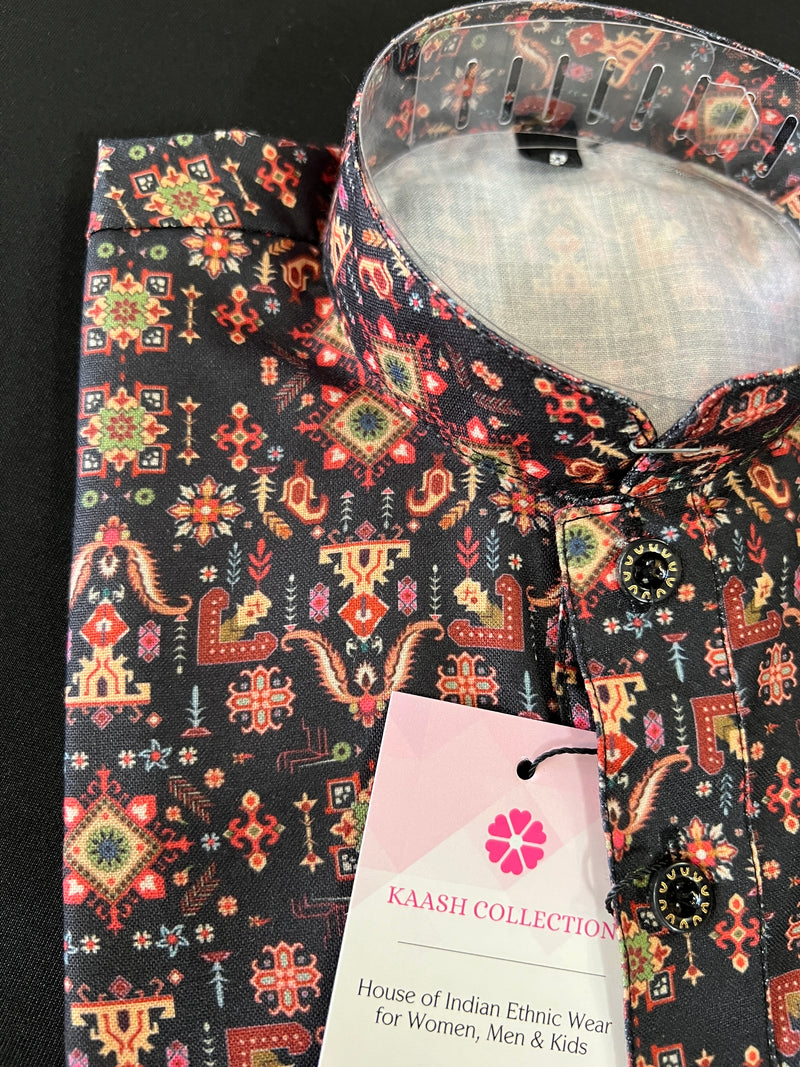 Charcoal Black Digital Printed Kurta Color Premium Soft Silk Kurta Pajama Set | Boys Kurta Pajama Sets | Infant Kurta Pajama Set