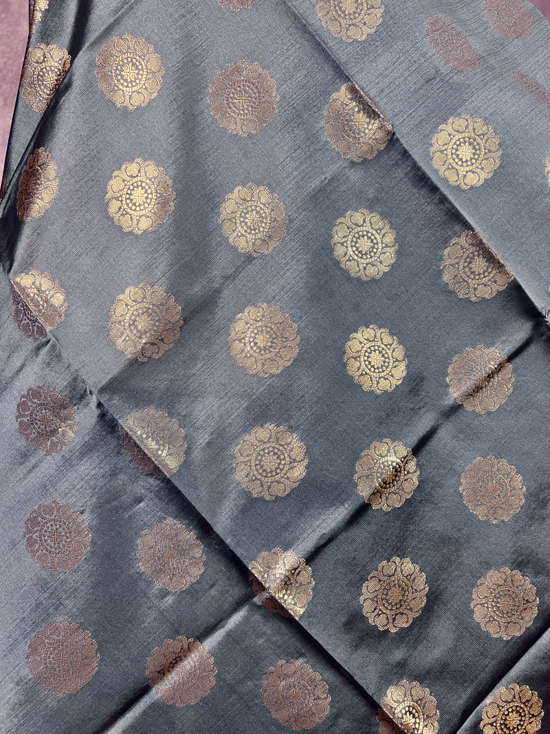 Grey Color Banarasi Silk Chakra Designer Dupatta with Muted Gold Zari| Light Weight Dupatta | Stole | Scarf | Benarasi Dupatta