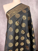 Black Color Banarasi Silk Chakra Designer Dupatta with Muted Gold Zari| Light Weight Dupatta | Stole | Scarf | Benarasi Dupatta