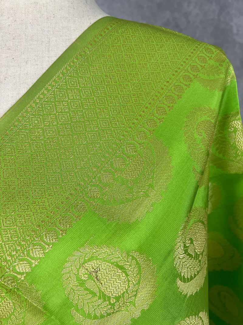 Parrot Green Banarasi Silk Designer Dupatta with big Buttas | Light Weight Dupatta | Stole | Benarasi Dupatta | Gift For Her