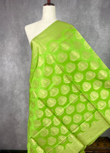 Parrot Green Banarasi Silk Designer Dupatta with big Buttas | Light Weight Dupatta | Stole | Benarasi Dupatta | Gift For Her