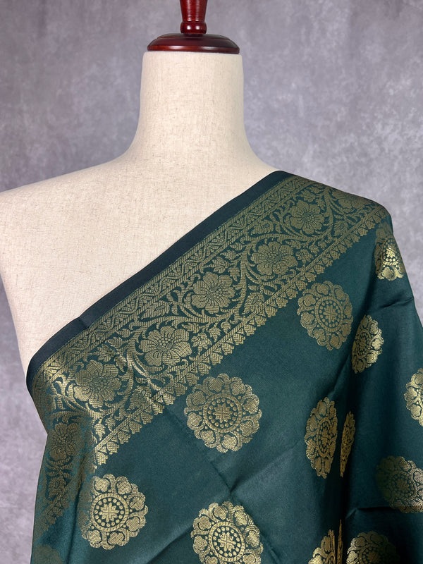 Dark Bottle Green Banarasi Silk Chakra Designer Dupatta | Light Weight Dupatta | Stole | Scarf | Benarasi Dupatta | Gift For Her