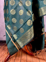 Dark Bottle Green Banarasi Silk Chakra Designer Dupatta | Light Weight Dupatta | Stole | Scarf | Benarasi Dupatta | Gift For Her